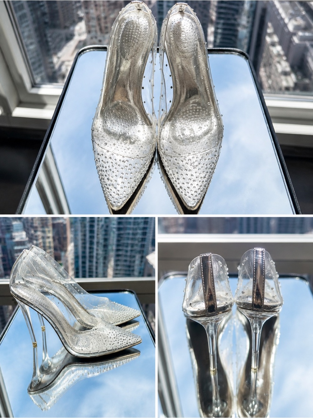Clear Pointed-Toe Stiletto Pumps with Rhinestone Detail - Transparent